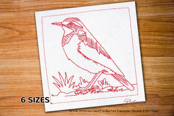 African Pied Wagtail Redwork for Seasonal Embroidery