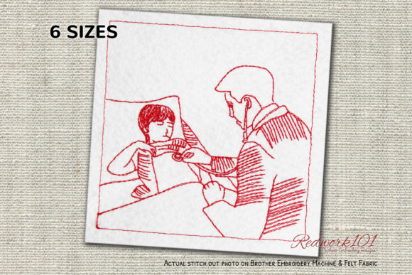 Doctor with Stethoscope Redwork for Seasonal Embroidery