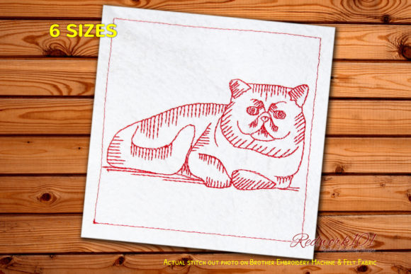 Fluffy Exotic Shorthair Cat Redwork for Seasonal Embroidery