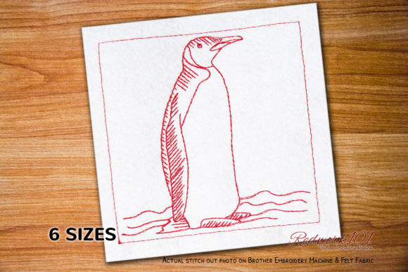 Penguin on Snow Redwork: A Charming Embroidery Design for Handmade Gifts